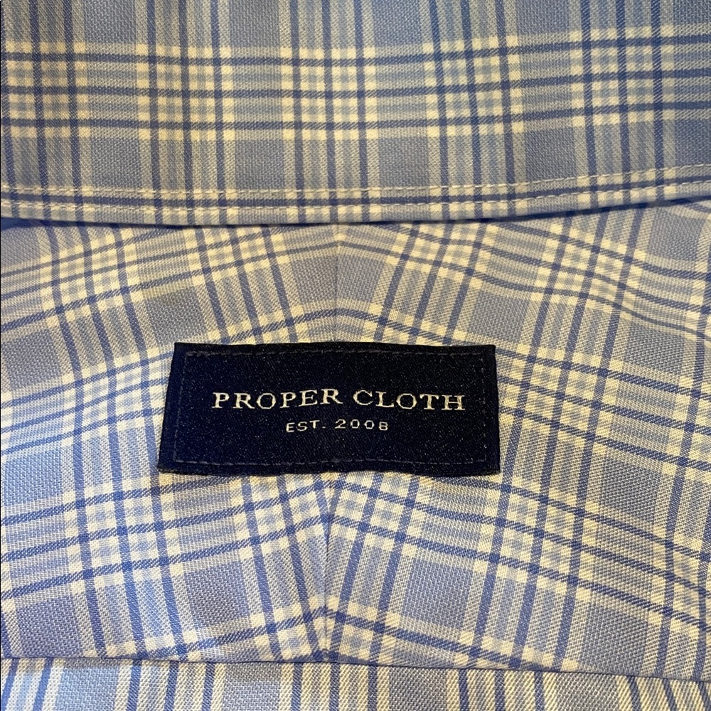Proper Cloth Dress Shirt Cotton Blue Non Iron Multi Tonal Check Plaid Size XL